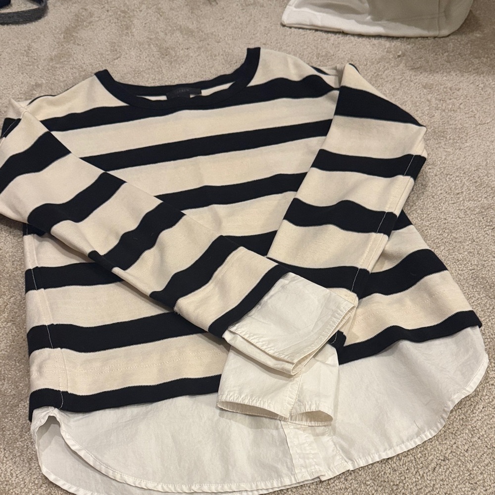 J crew Striped Shirt - Black and Cream built in button down preppy causal XS
